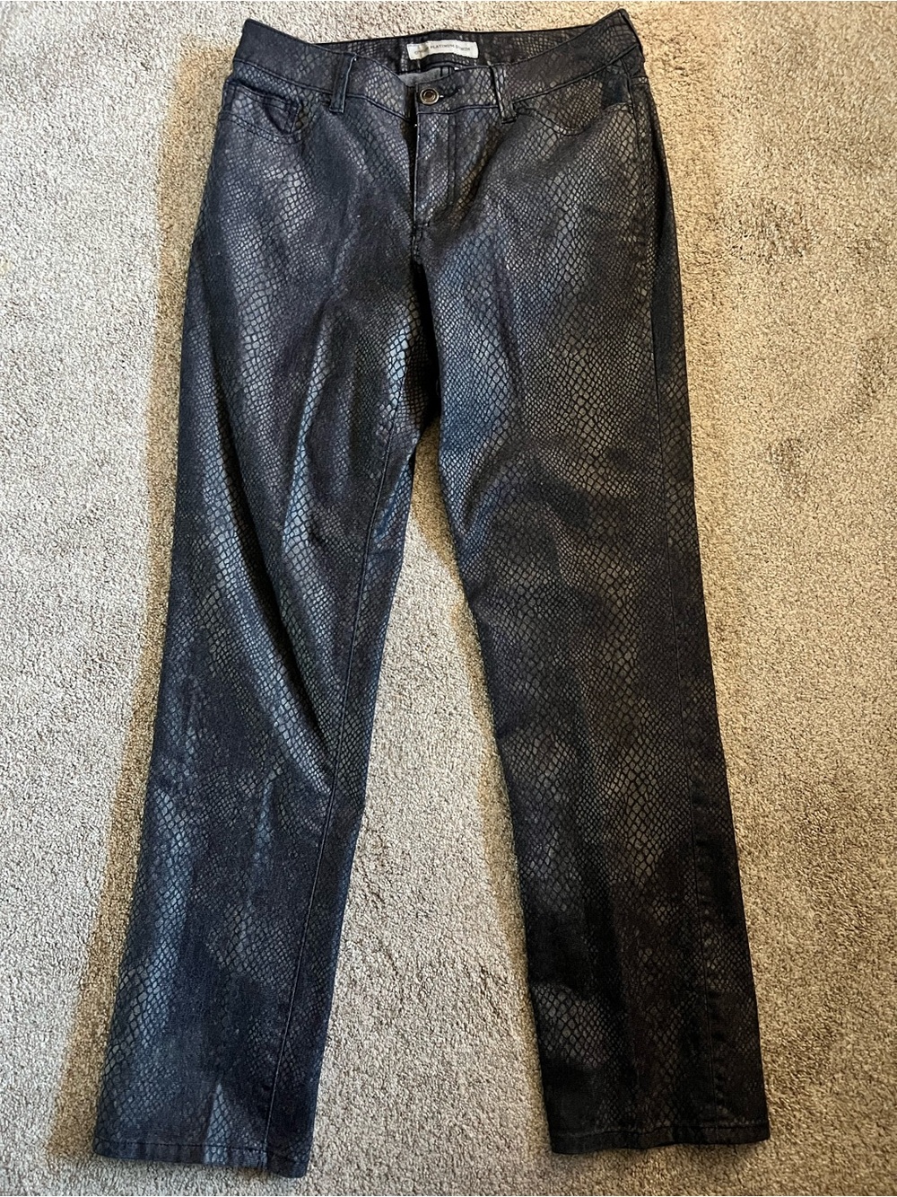 Chico's Black Faux Snakeskin Platinum Denim Jeans size 1R